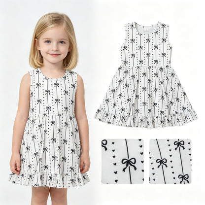 Sleeveless black bow heart ruffle kids girls dresses