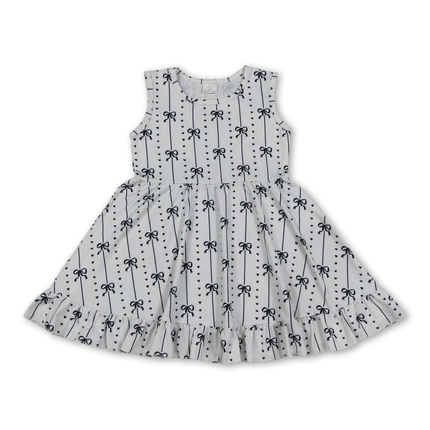Sleeveless black bow heart ruffle kids girls dresses