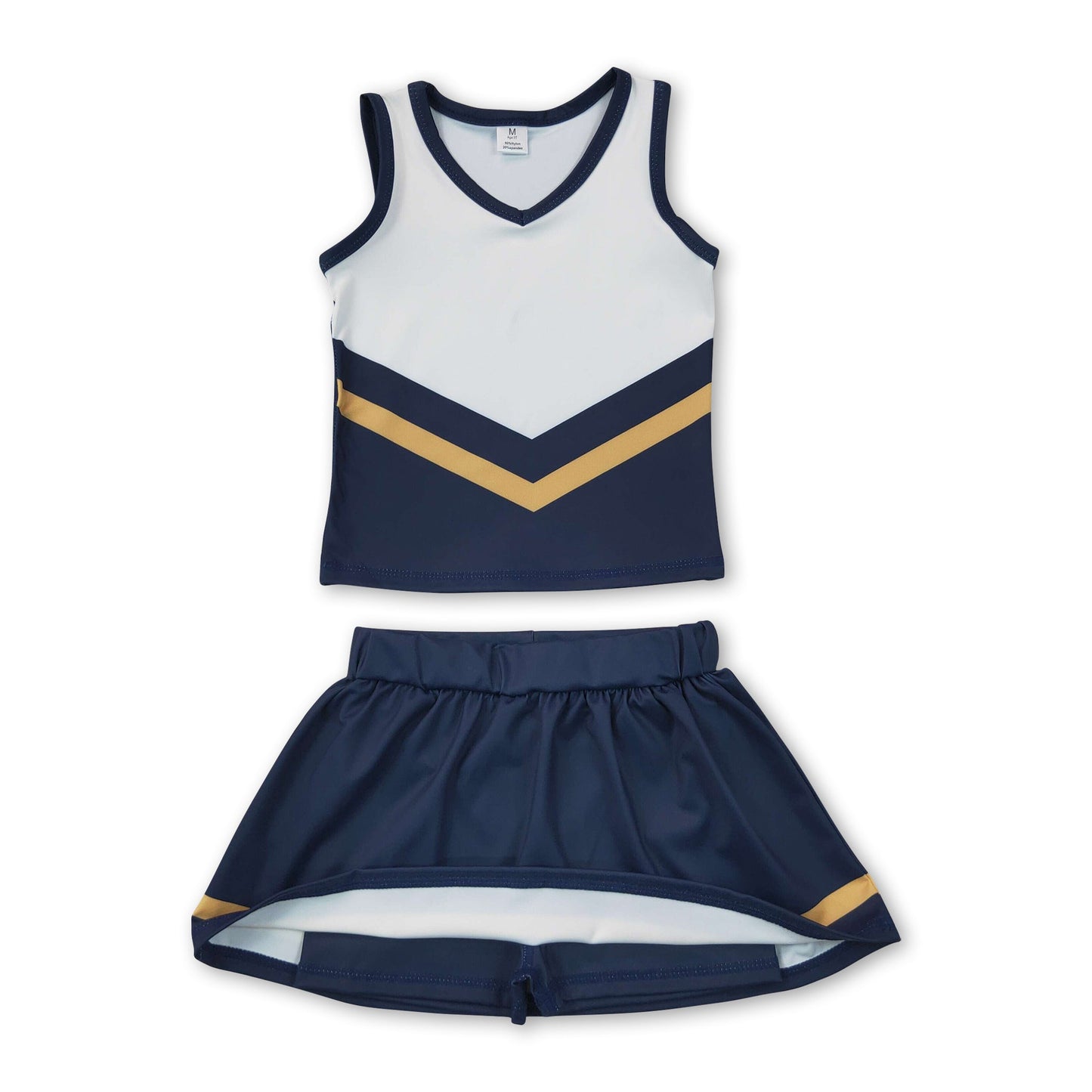 Sleeveless gold navy top skirt girls team cheer active set