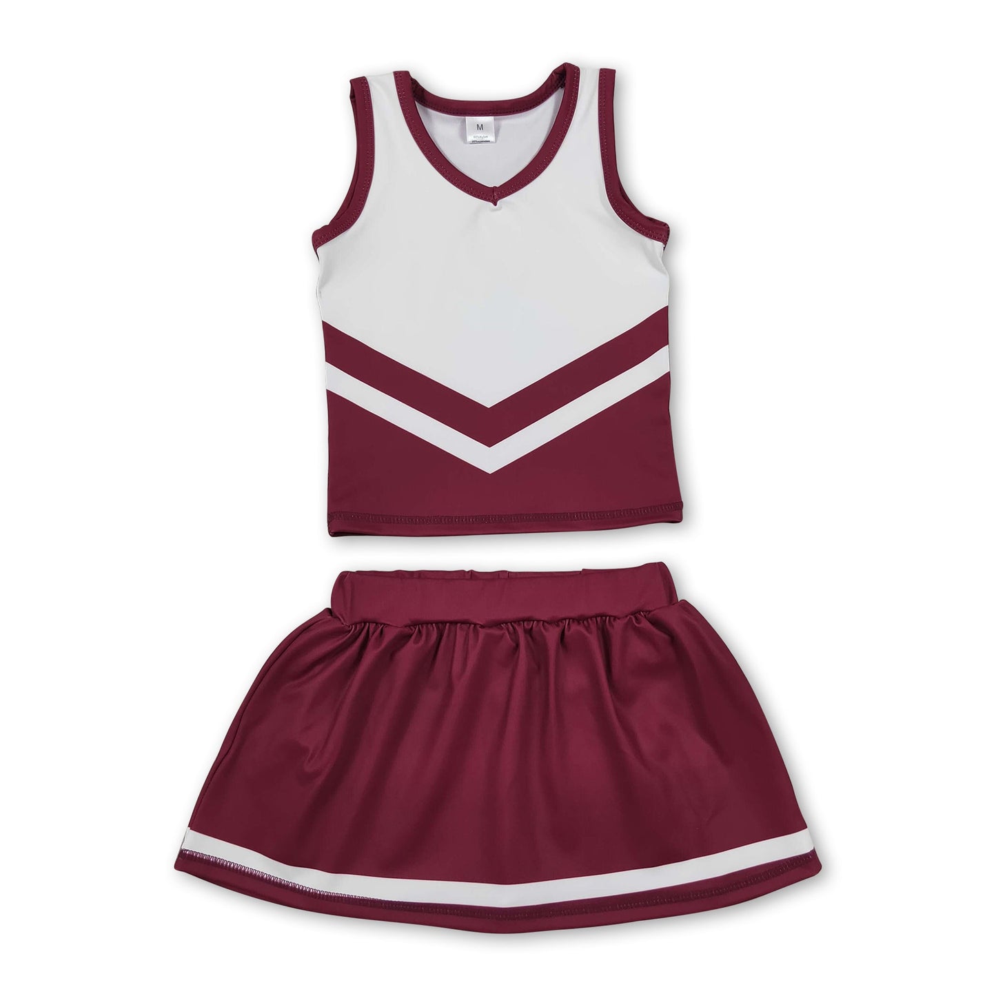 Sleeveless white maroon top skirt girls team cheer active set
