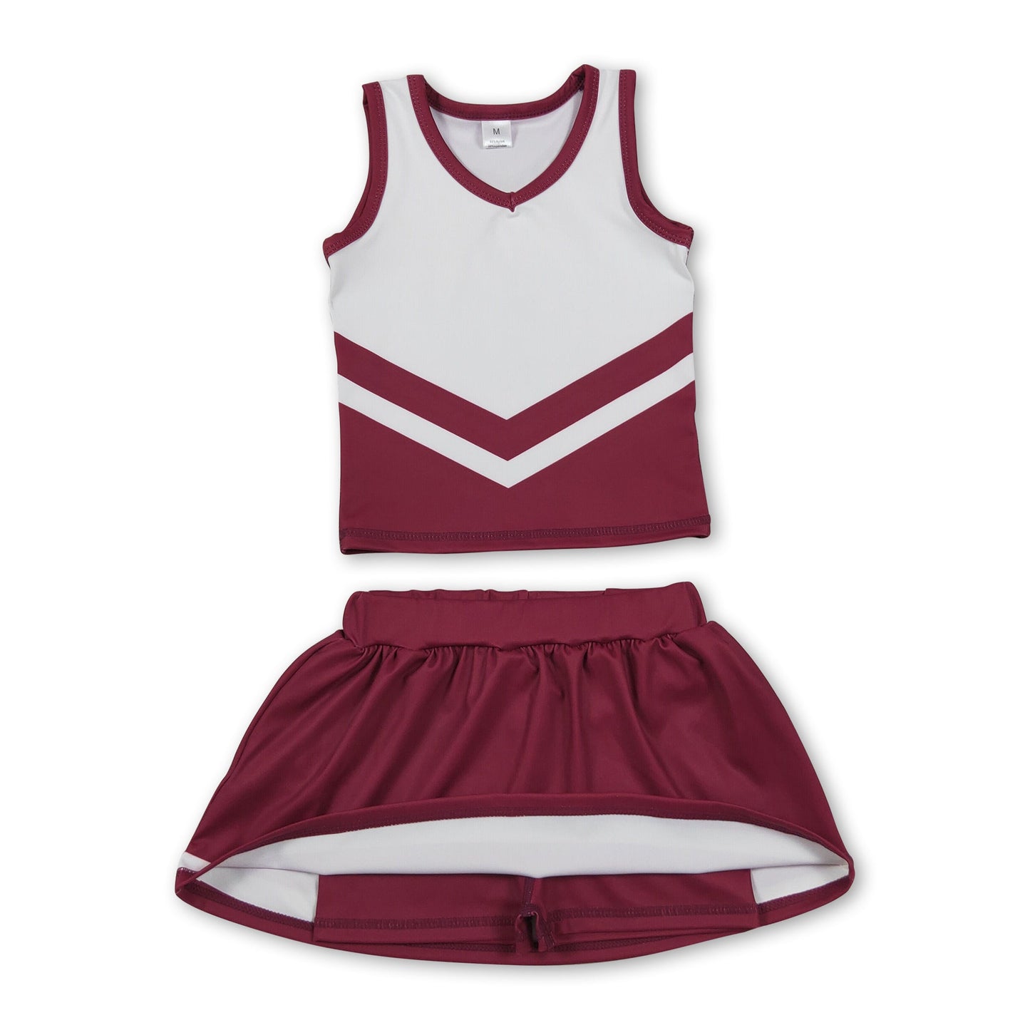 Sleeveless white maroon top skirt girls team cheer active set