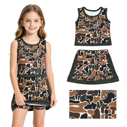 Sleeveless camo top skirt girls summer active wear set
