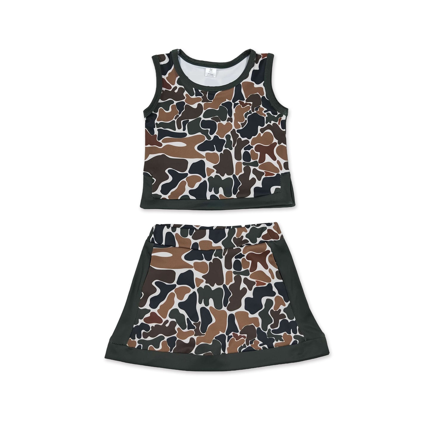 Sleeveless camo top skirt girls summer active wear set