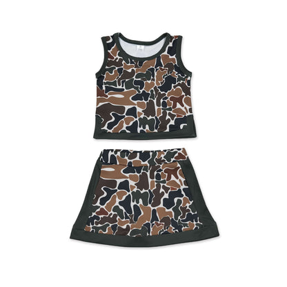 Sleeveless camo top skirt girls summer active wear set