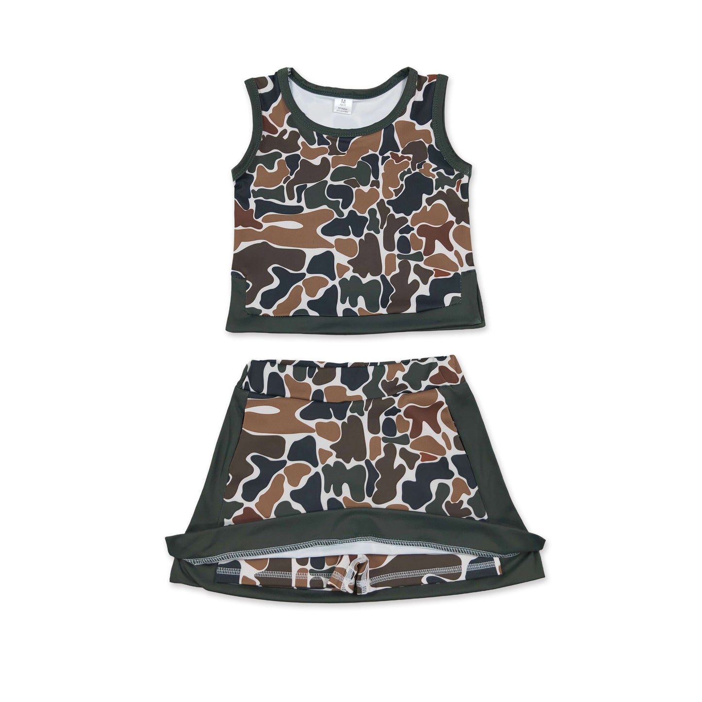 Sleeveless camo top skirt girls summer active wear set