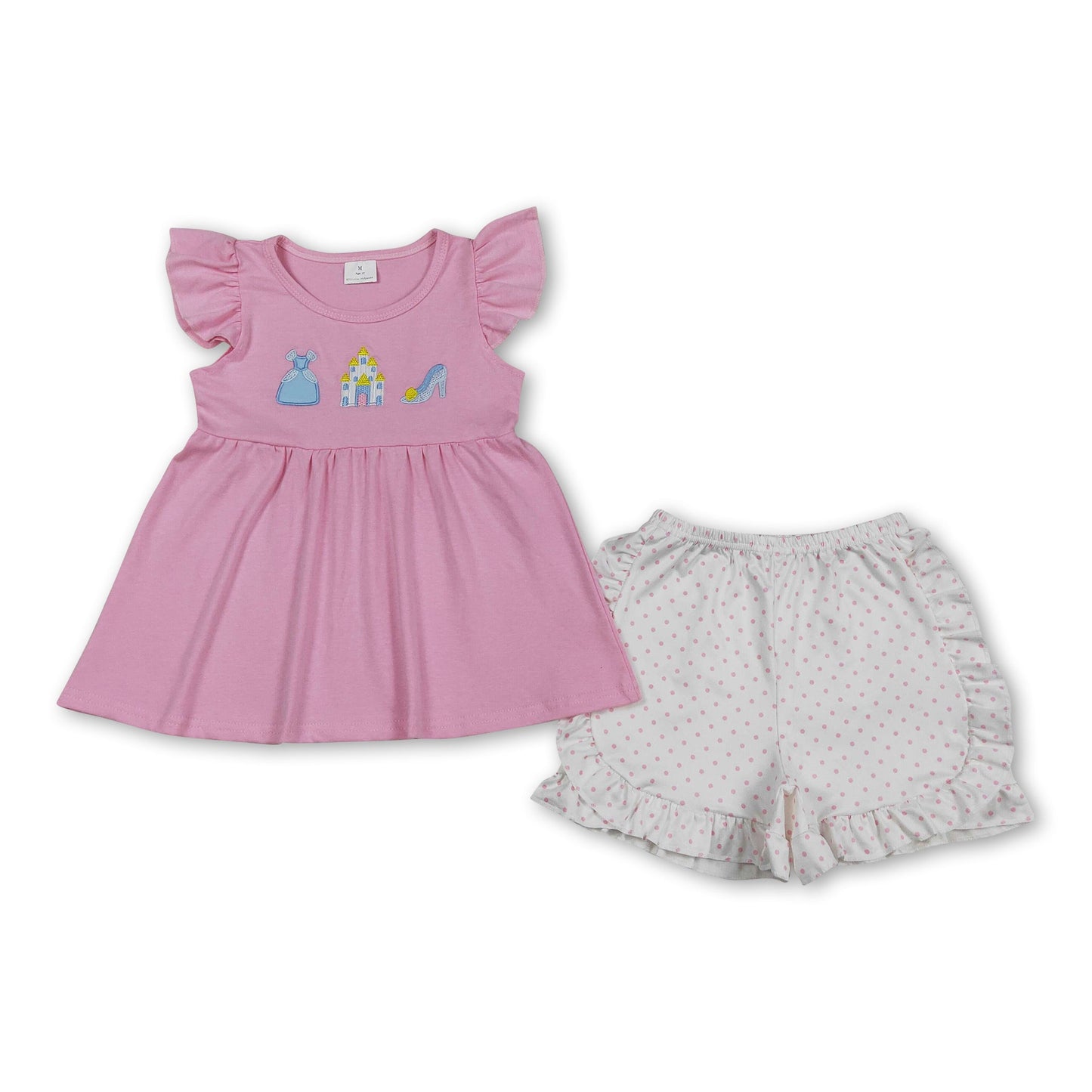 Flutter sleeves castle shoes top shorts princess girls clothes