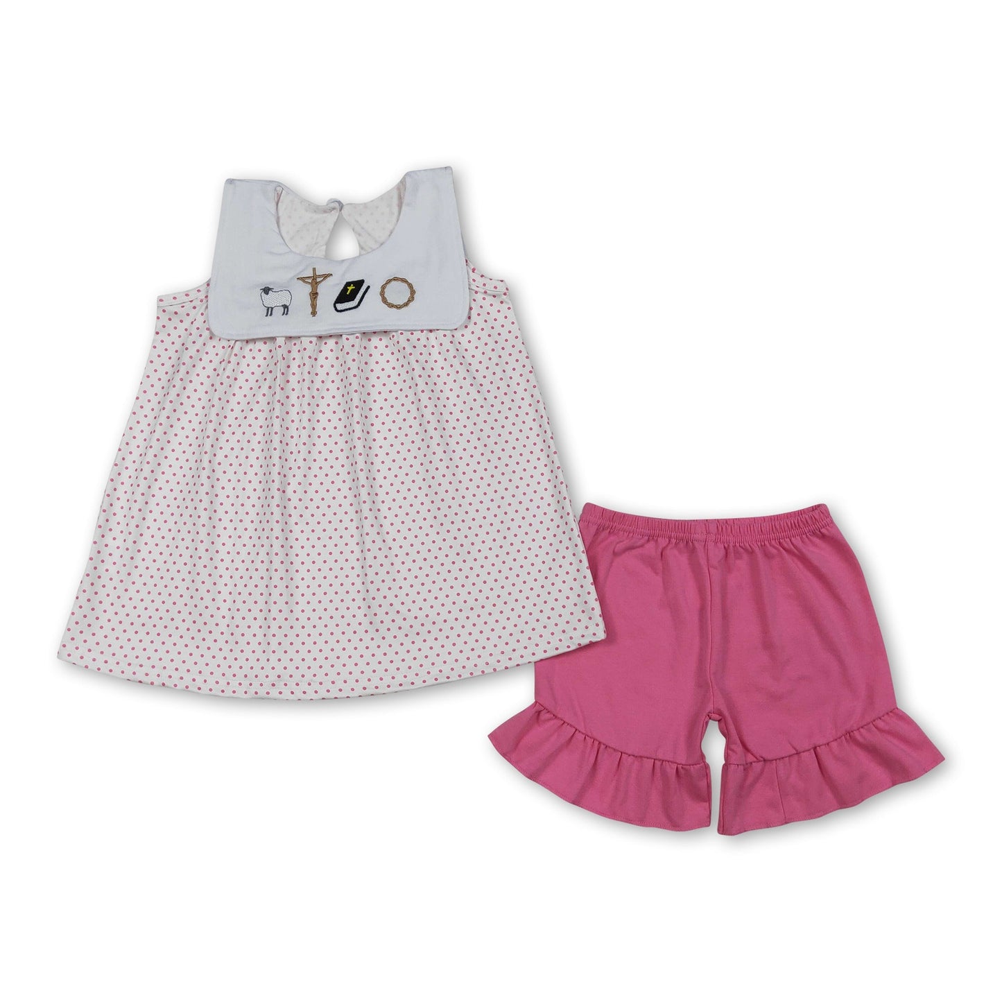 Sleeveless sheep cross embroidery kids girls Easter outfits