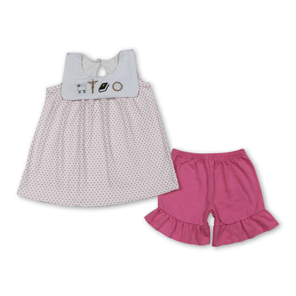 Sleeveless sheep cross embroidery kids girls Easter outfits
