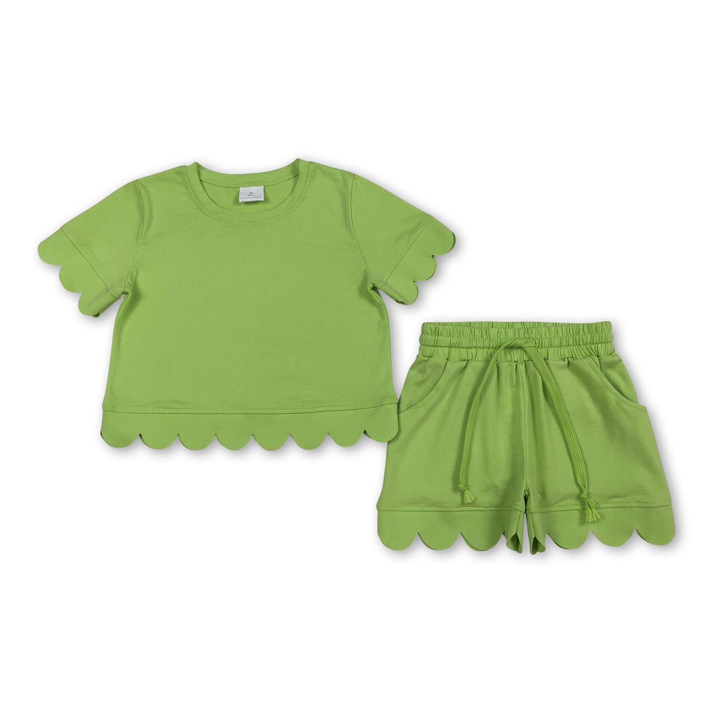 Short sleeves lime green scallop top shorts girls summer outfit