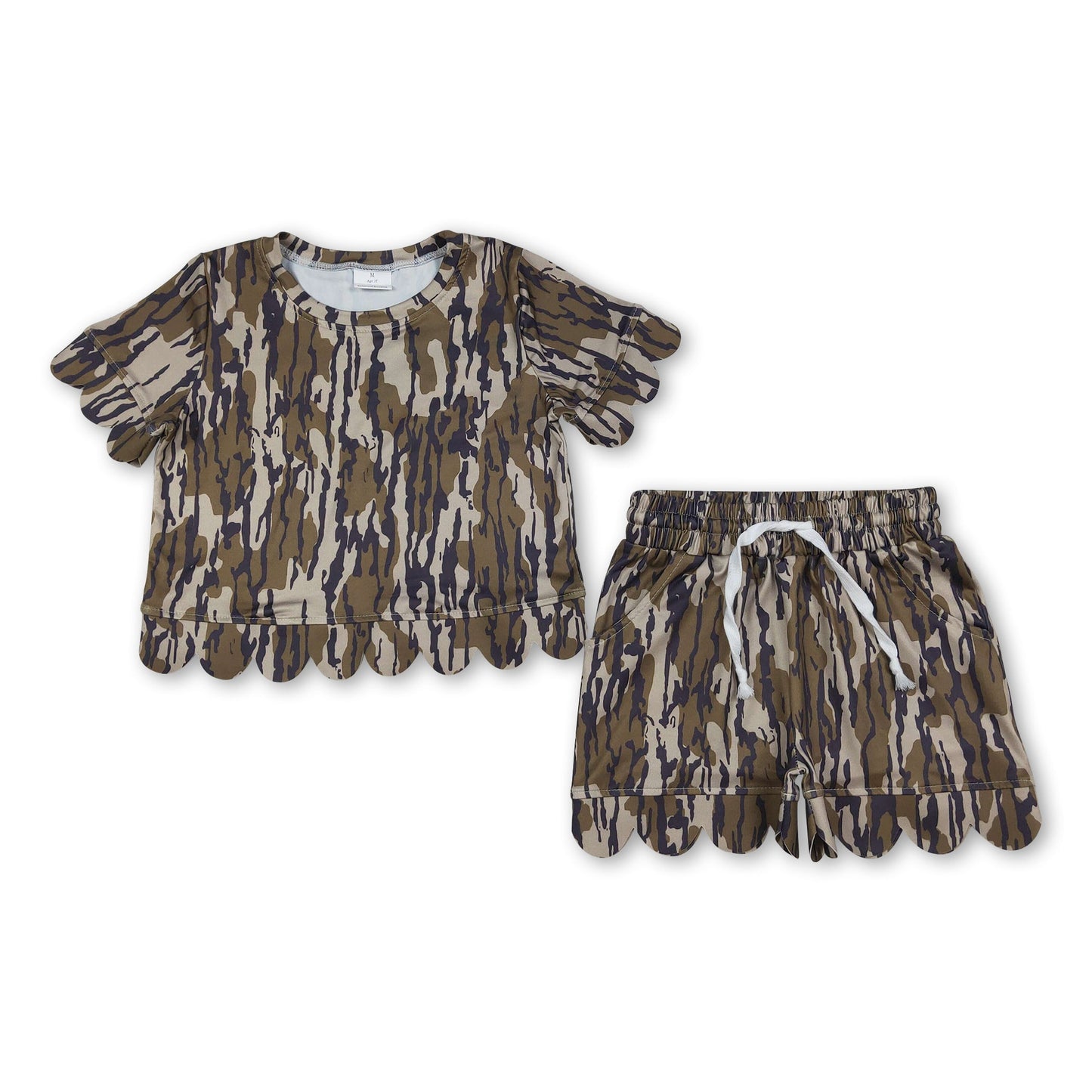 Olive camo scallop top shorts girls summer outfit