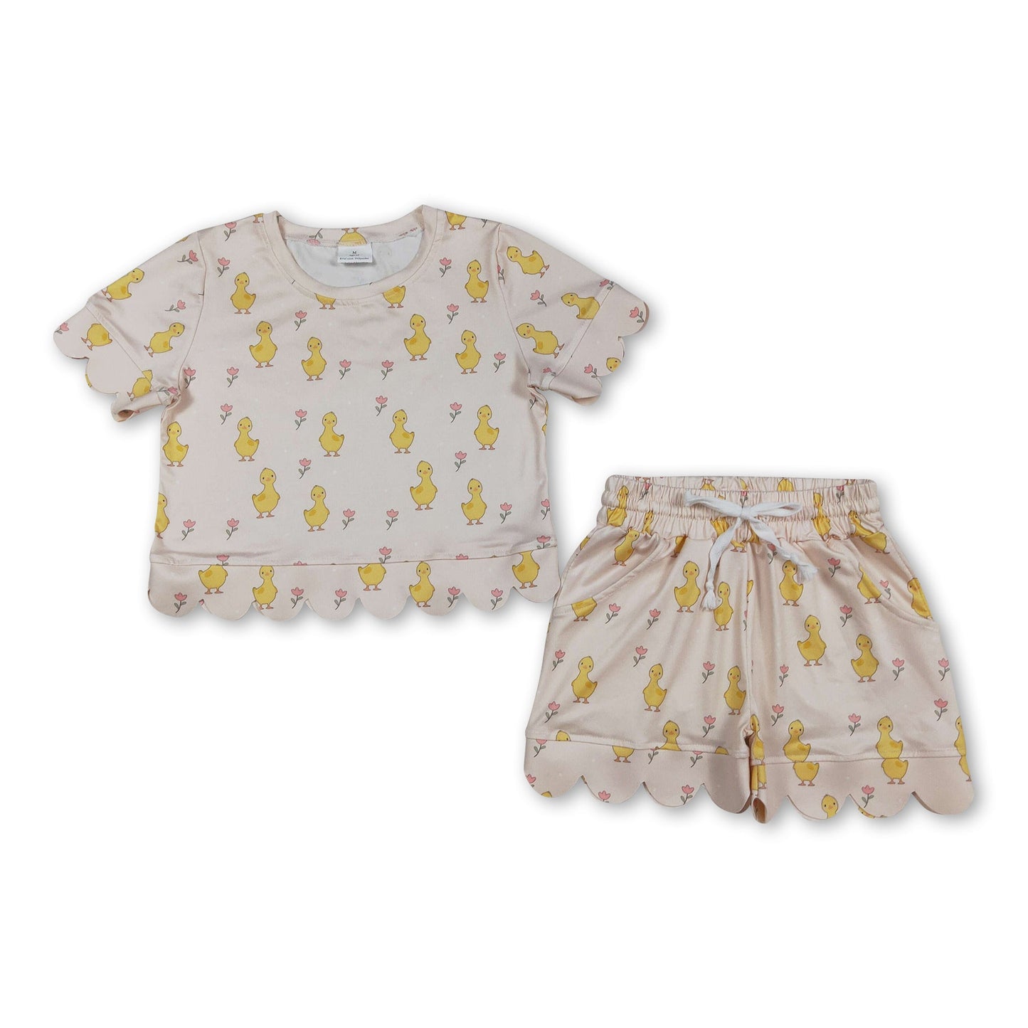Short sleeves chicken floral scallop kids girls summer outfits