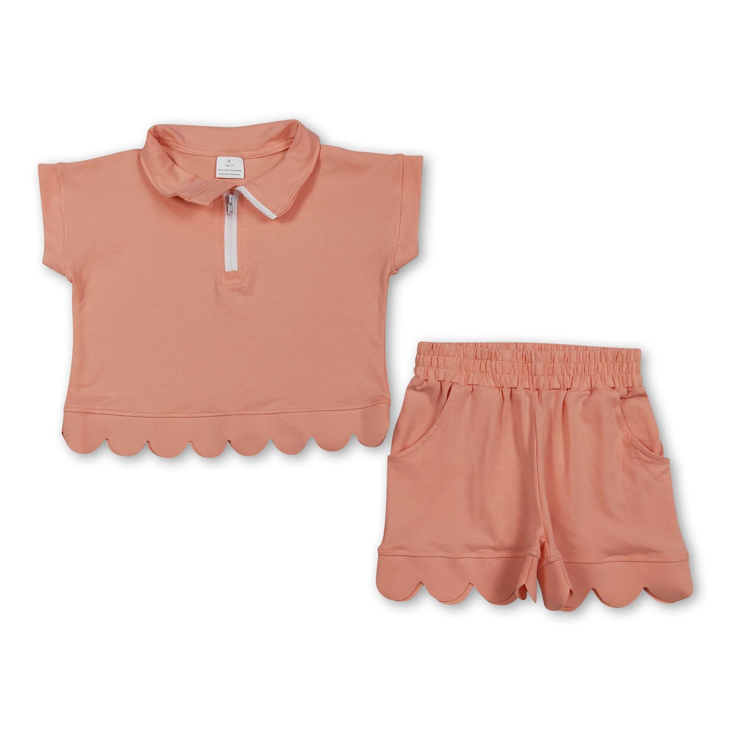 Peach short sleeves scallop pullover shorts girls outfits