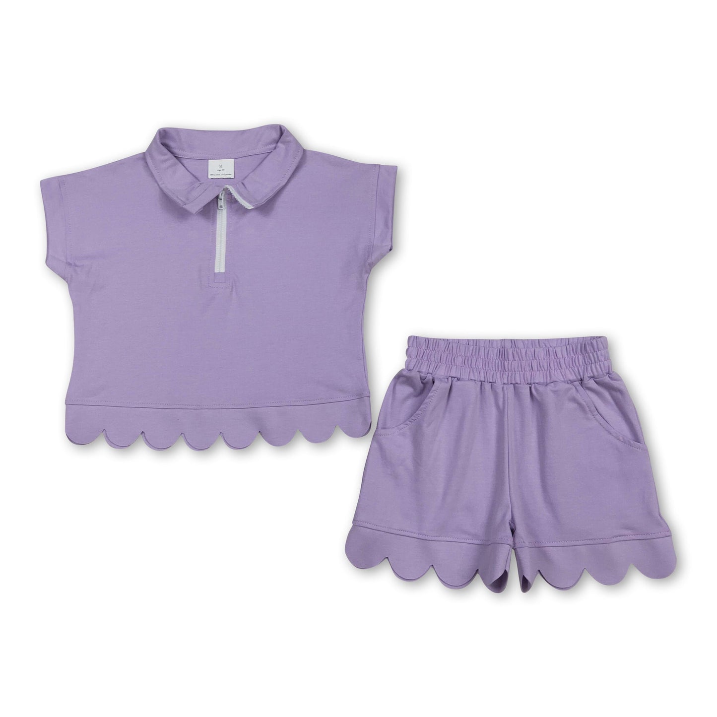 Lavender short sleeves scallop pullover shorts girls outfits
