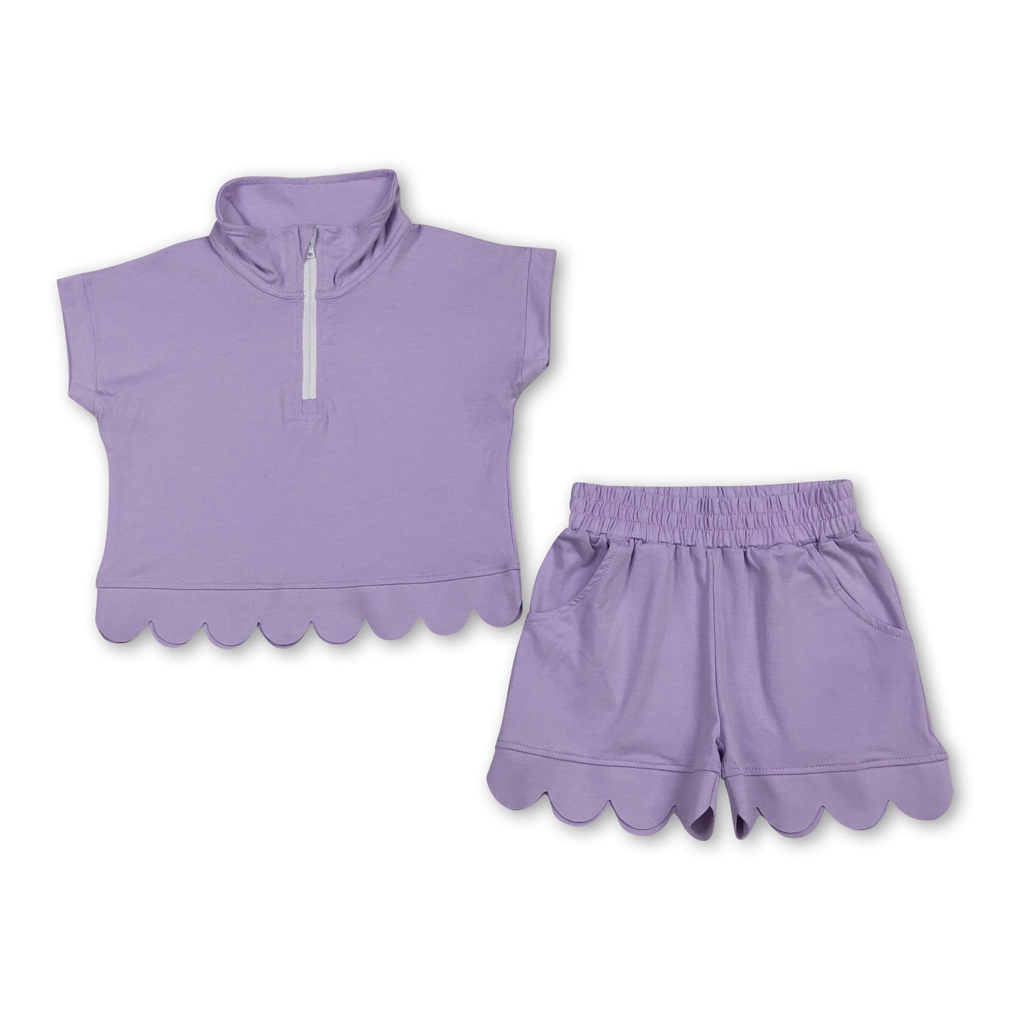 Lavender short sleeves scallop pullover shorts girls outfits