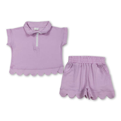 Short sleeves scallop pullover shorts girls outfits