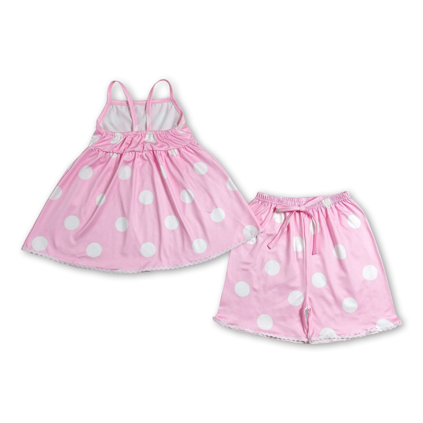 Pink straps polka dots tunic shorts girls summer clothes