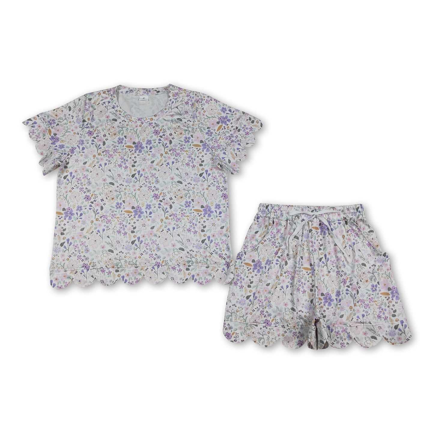 Lavender white floral bow top shorts adult women outfits