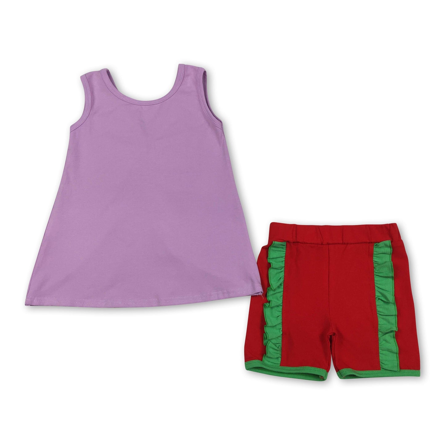 Sleeveless bow purple top red shorts princess girls outfits