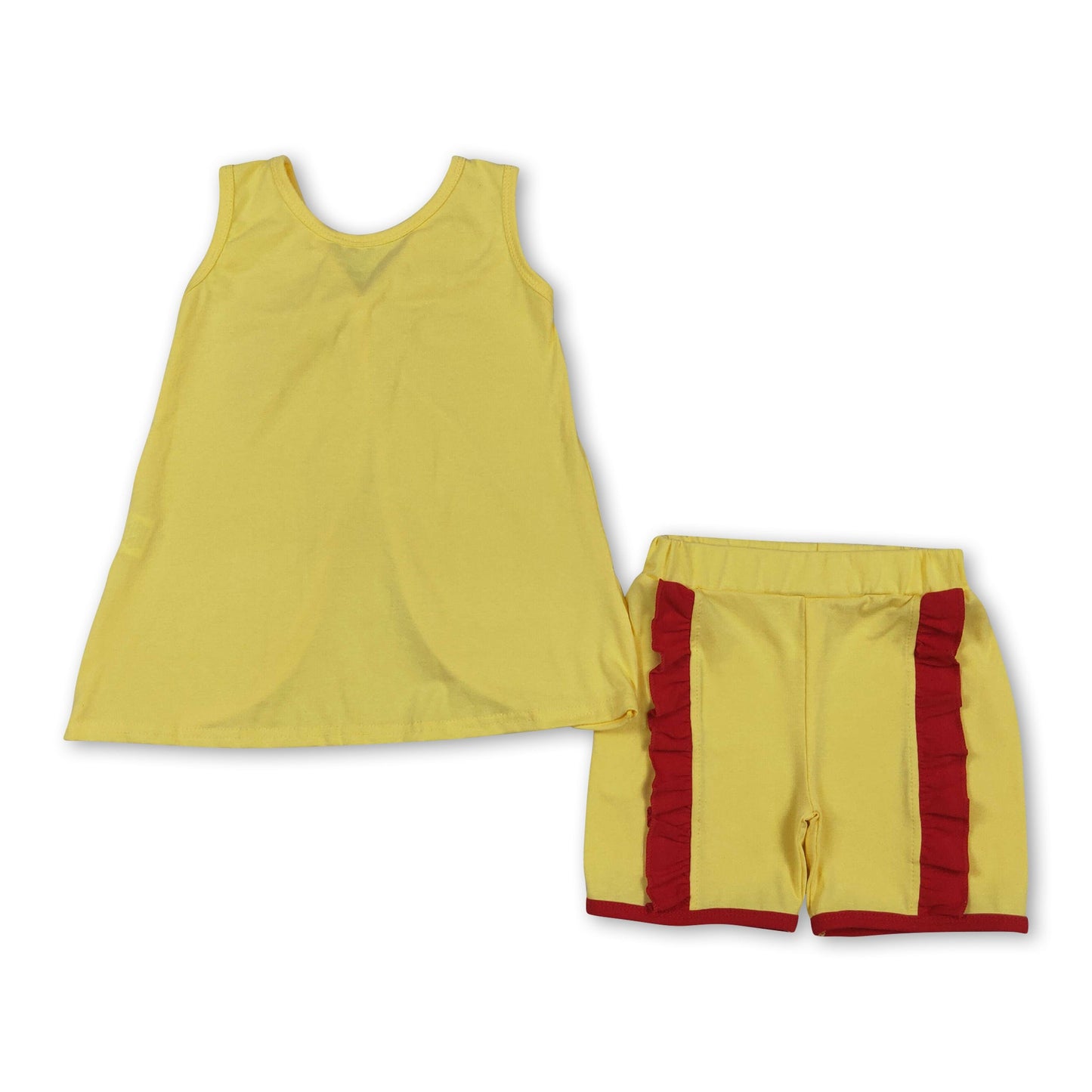 Sleeveless red bow top yellow shorts princess girls outfits