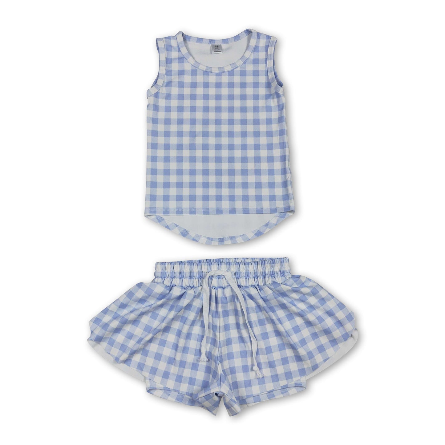 Sleeveless blue plaid top shorts girls active wear set
