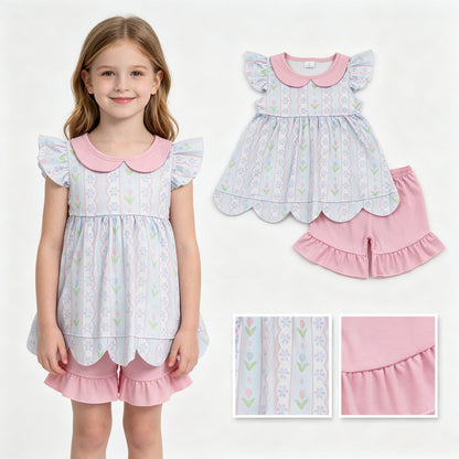 Floral scallop tunic ruffle shorts girls summer outfits