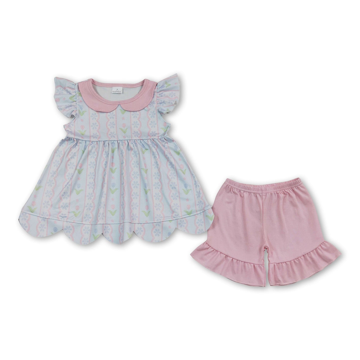 Floral scallop tunic ruffle shorts girls summer outfits