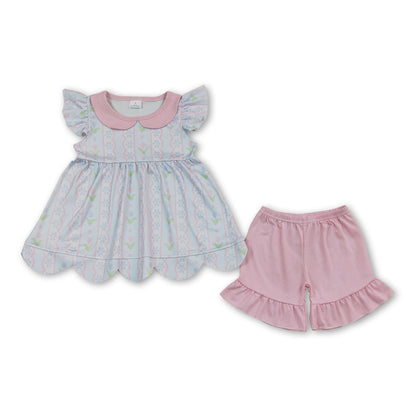 Floral scallop tunic ruffle shorts girls summer outfits