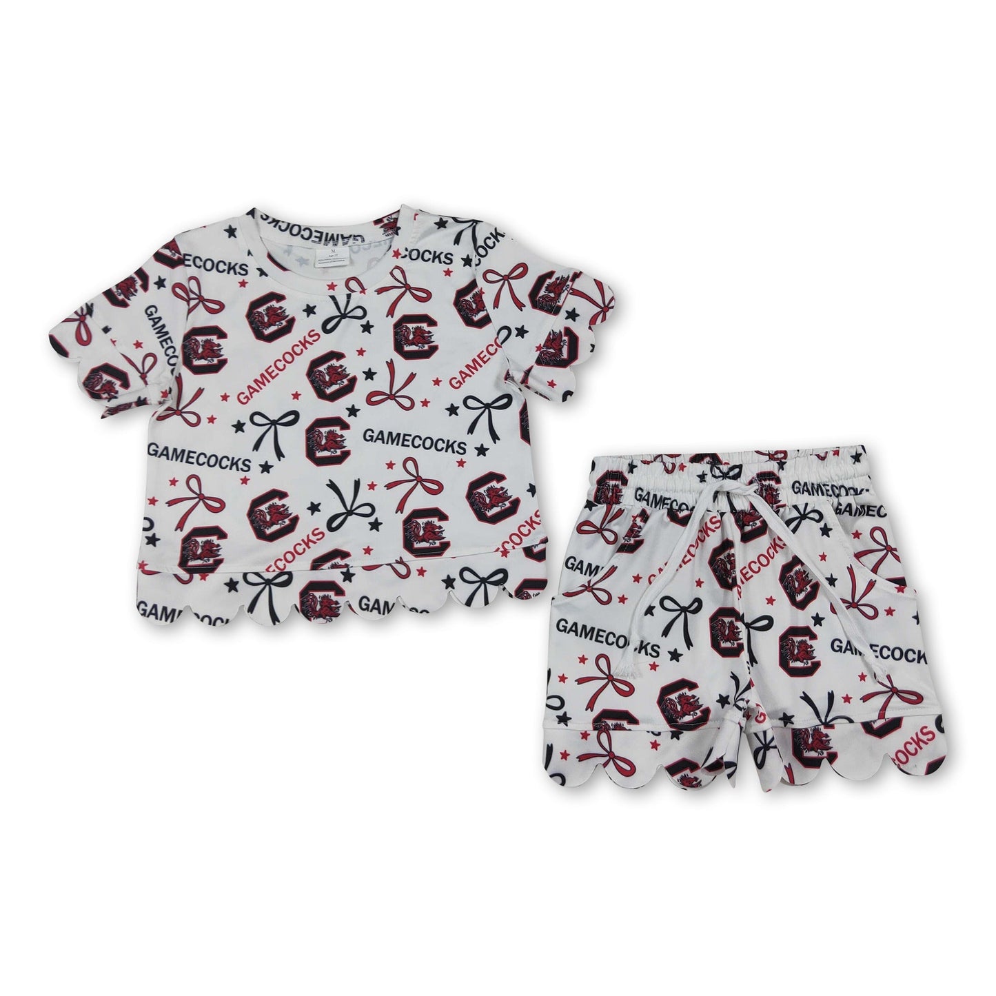 Short sleeves scallop bow C kids girls team outfits