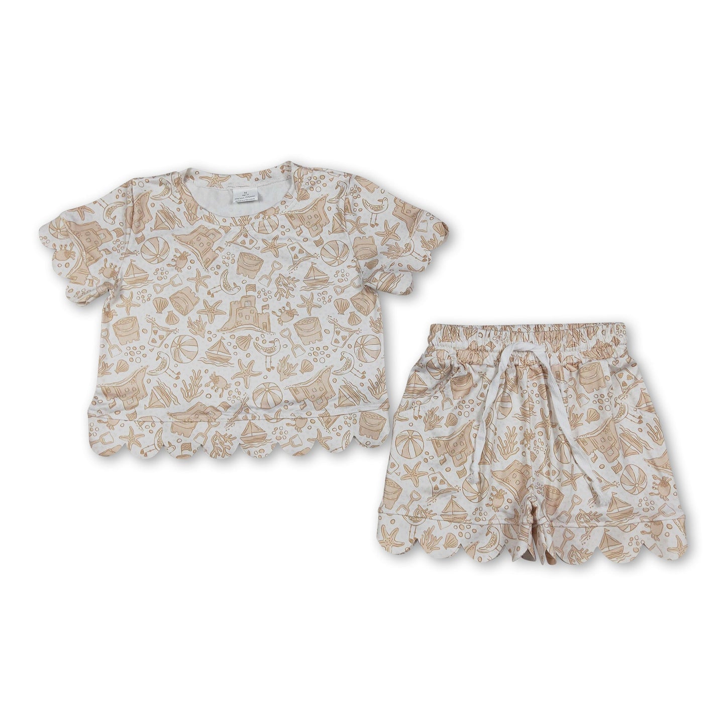 Short sleeves scallop sandcastle starfish girls outfits