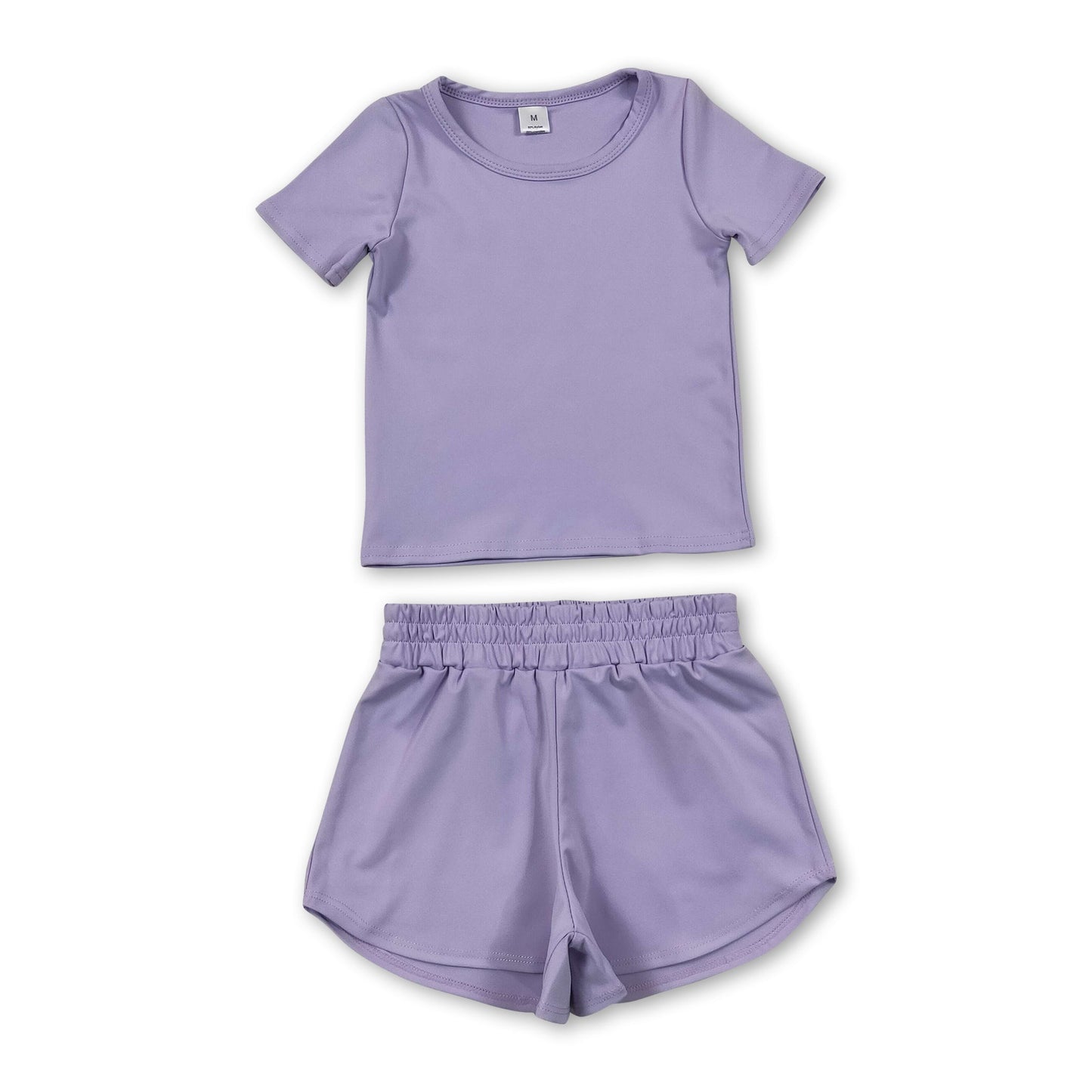 Short sleeves lavender top shorts kids girls yoga active set