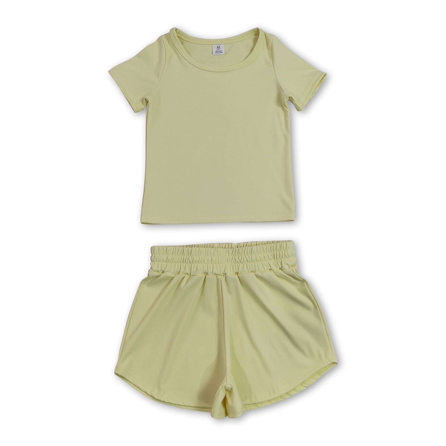 Short sleeves yellow top shorts kids girls yoga active set