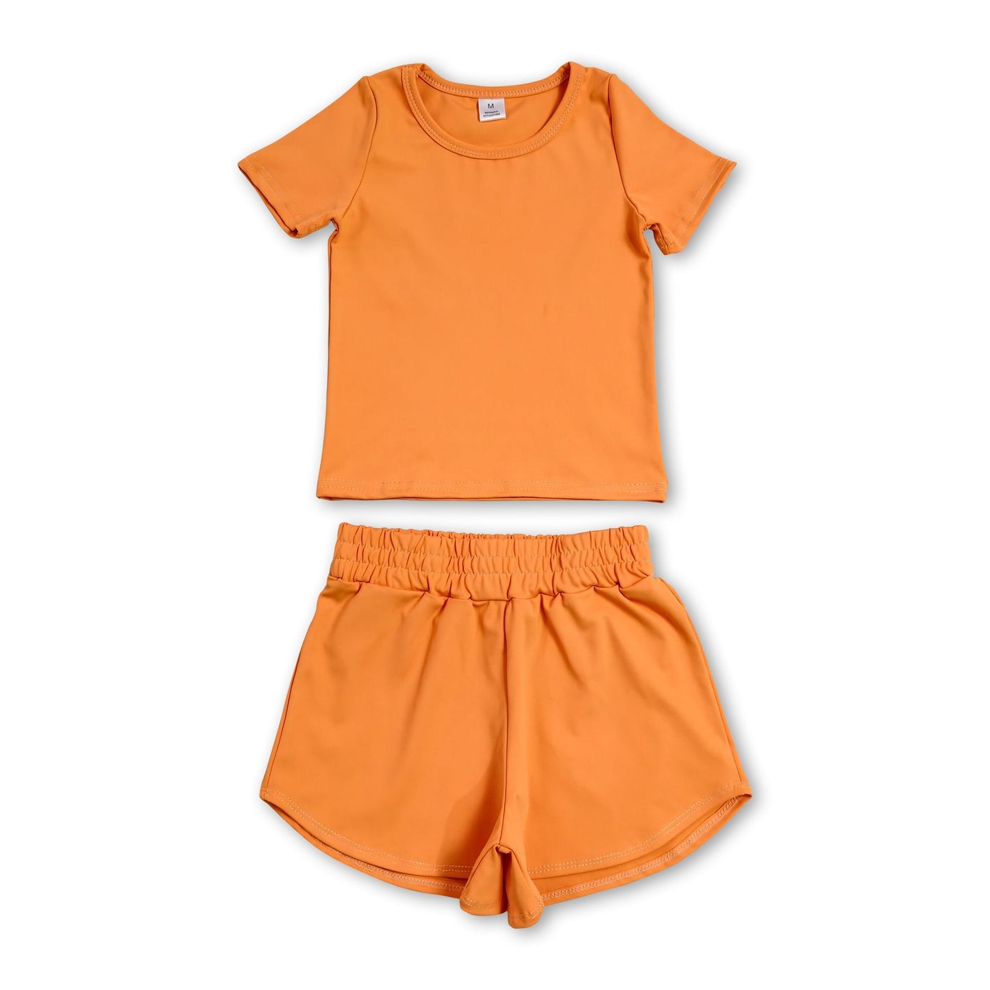 Short sleeves orange top shorts kids girls yoga active set