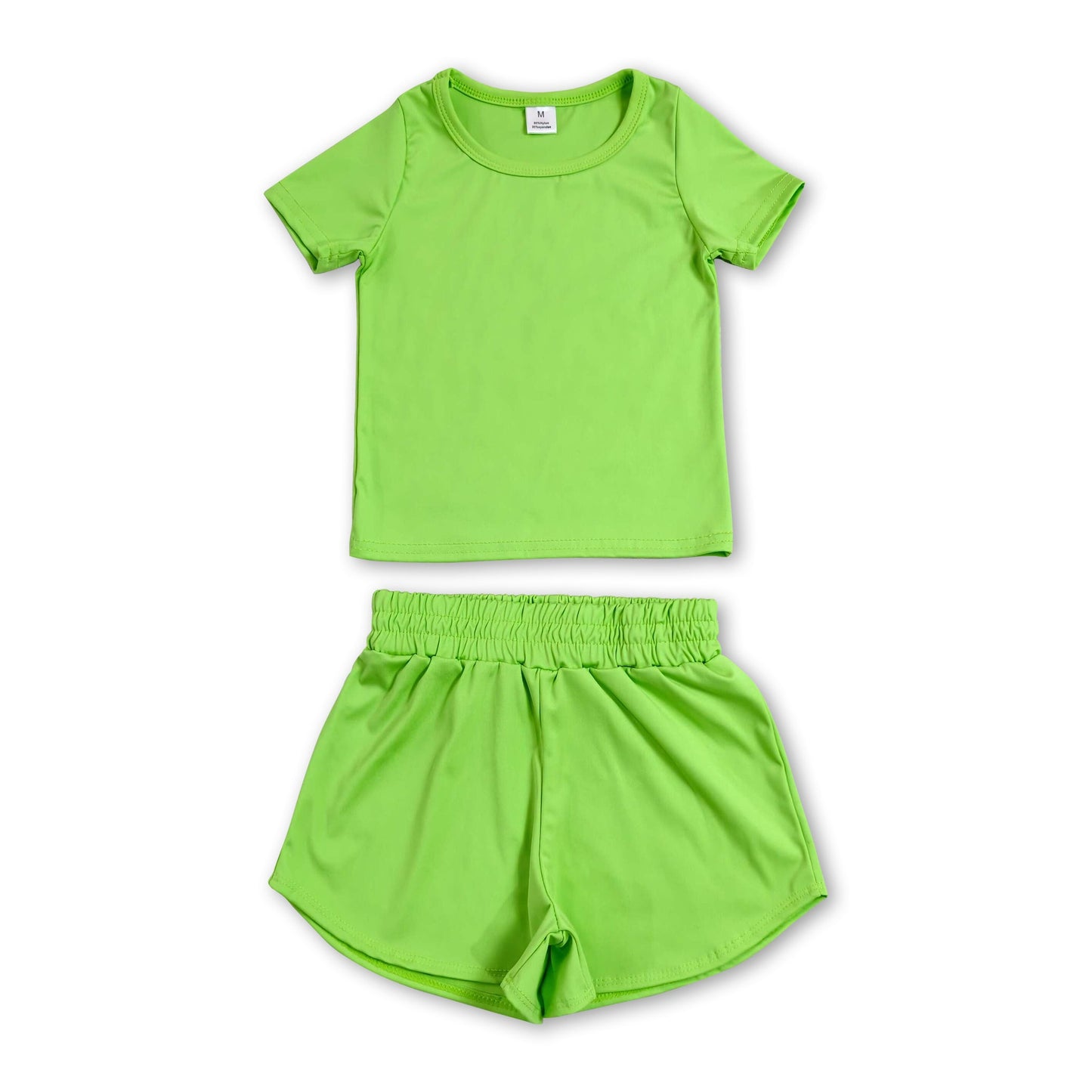 Short sleeves green top shorts kids girls yoga active set
