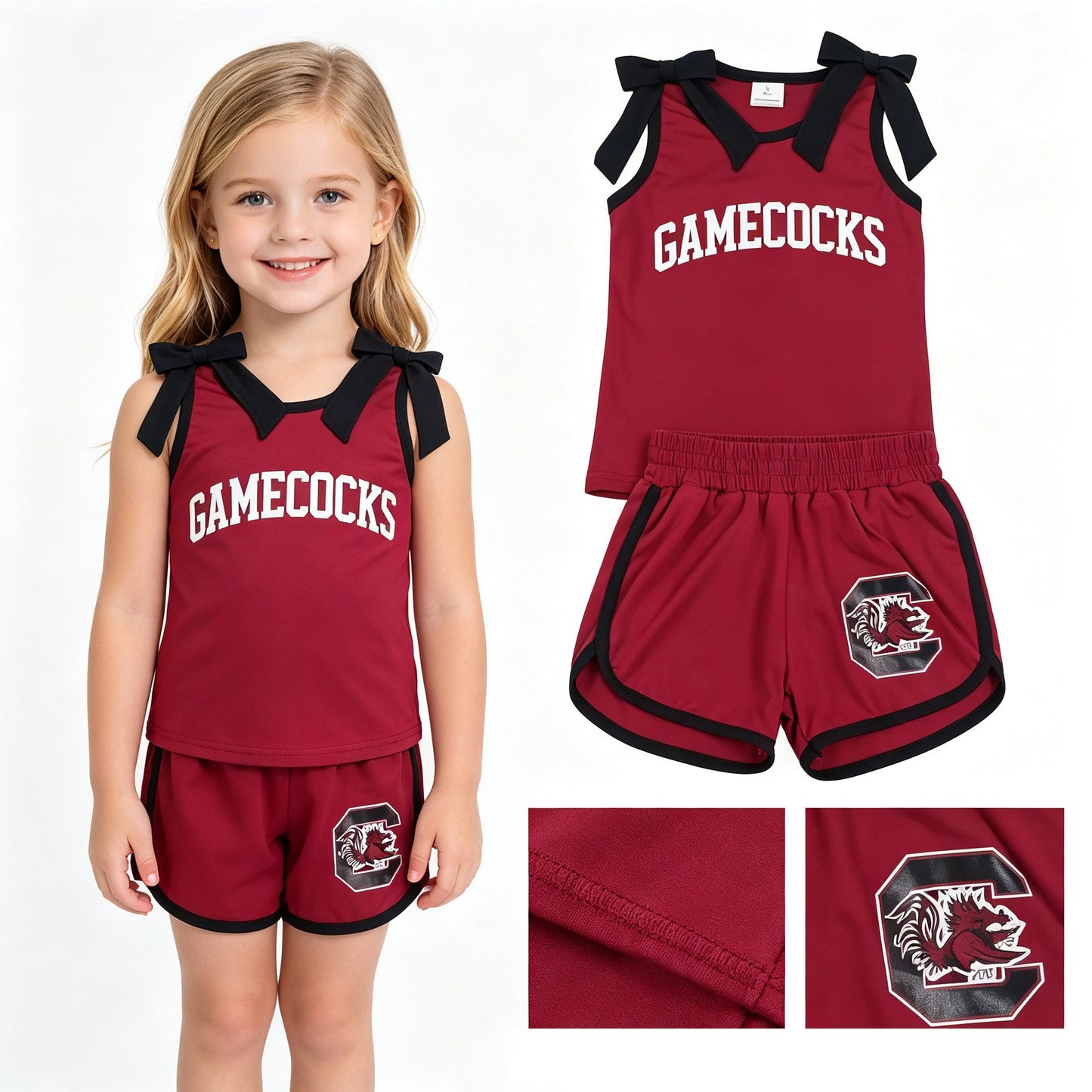 Sleeveless black bow maroon top shorts team girls outfits
