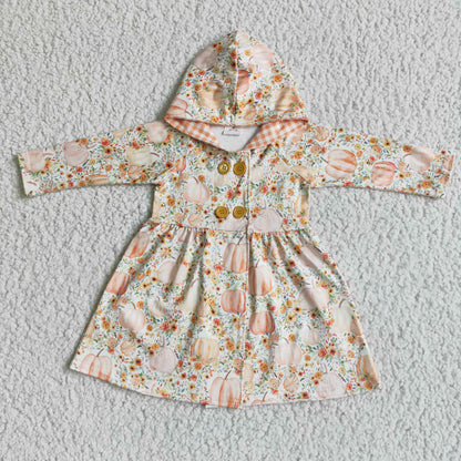 Floral pumkin hoodie dress baby girls fall  cardigan