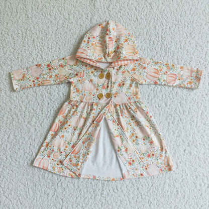 Floral pumkin hoodie dress baby girls fall  cardigan