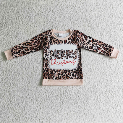 Merry Christmas bleached leoaprd baby girls sweatshirt