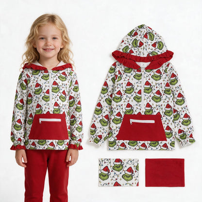 Christmas lighting green face kids girls hoodie