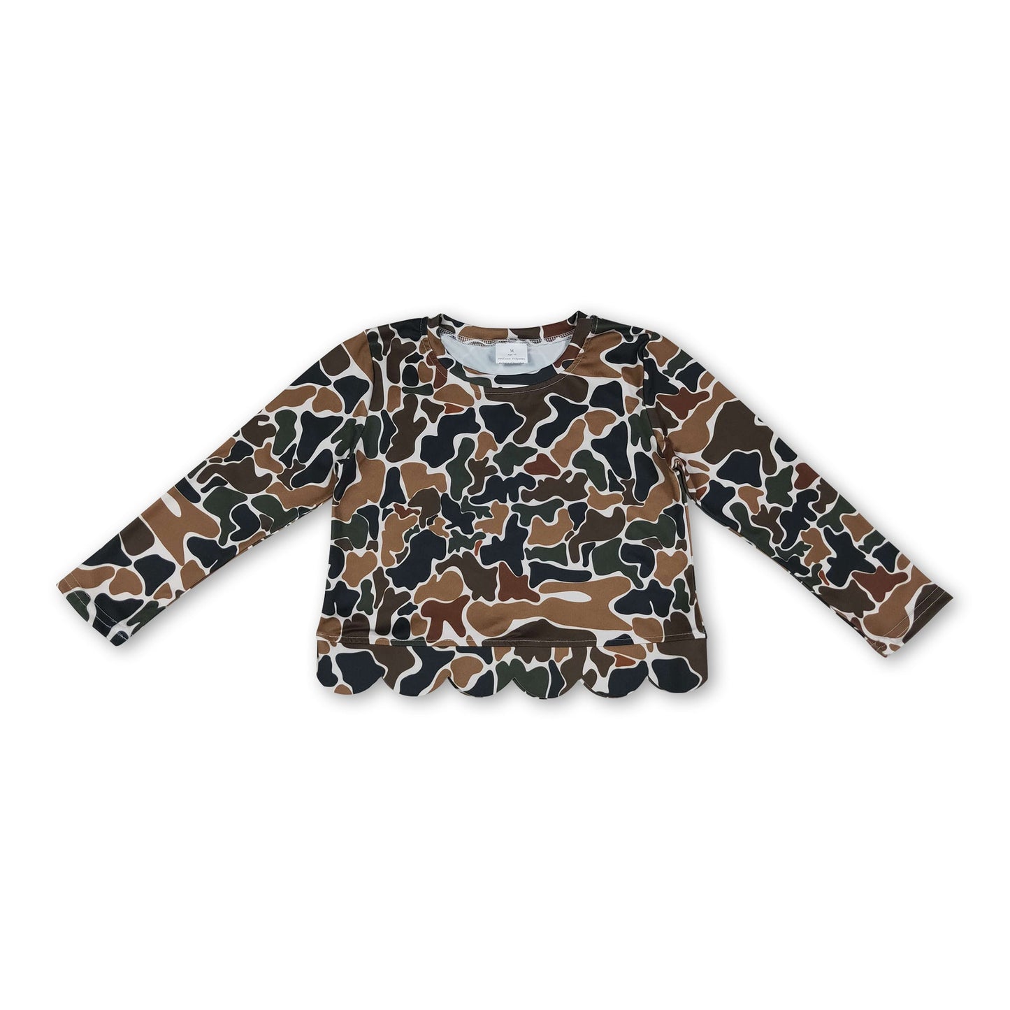 Long sleeves brown camo scallop kids girls top