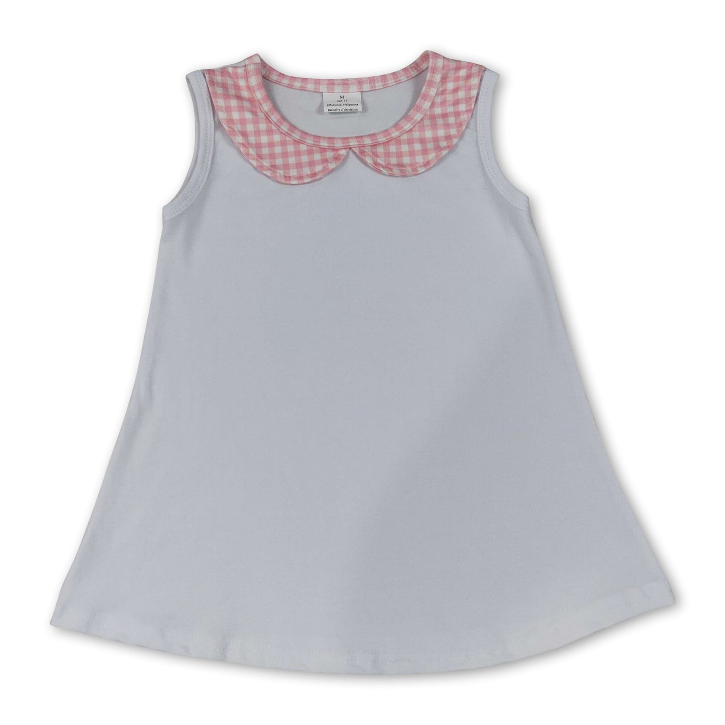 Pink plaid sleeveless white baby girls top