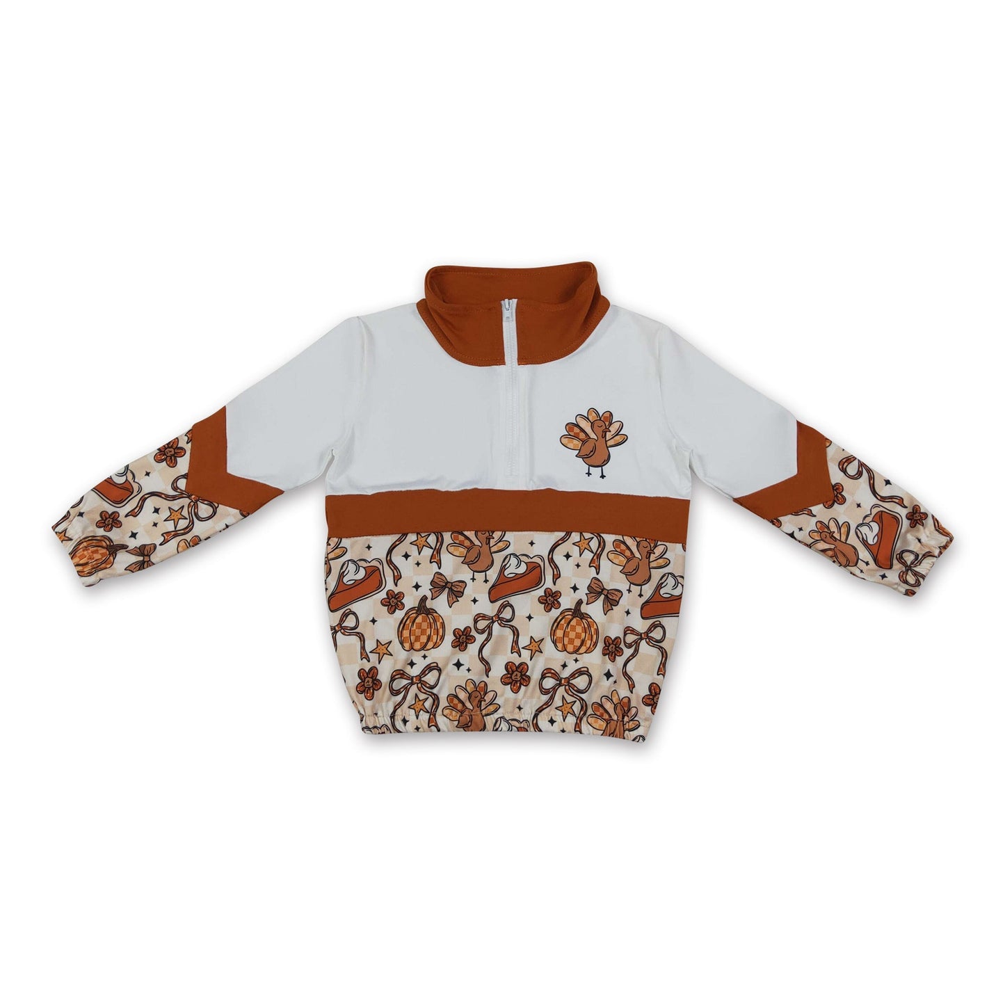 Turkey pumpkin pie bow girls Thanksgiving pullover