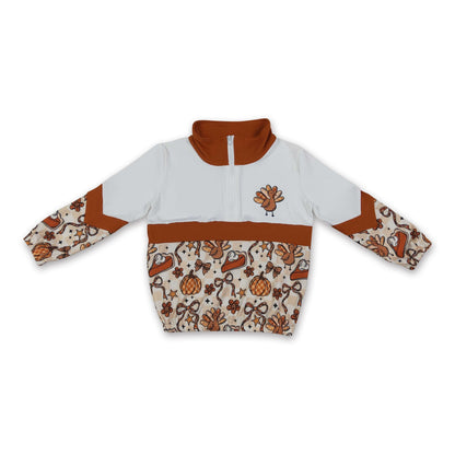 Turkey pumpkin pie bow girls Thanksgiving pullover