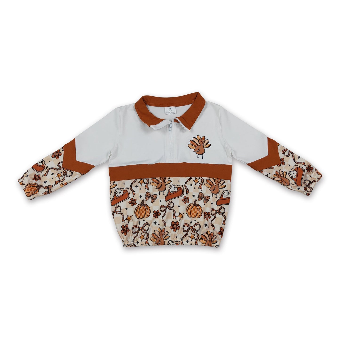 Turkey pumpkin pie bow girls Thanksgiving pullover