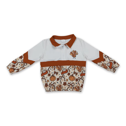 Turkey pumpkin pie bow girls Thanksgiving pullover