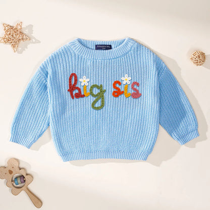 Hand-Embroidered Big Sis Knit Sweater