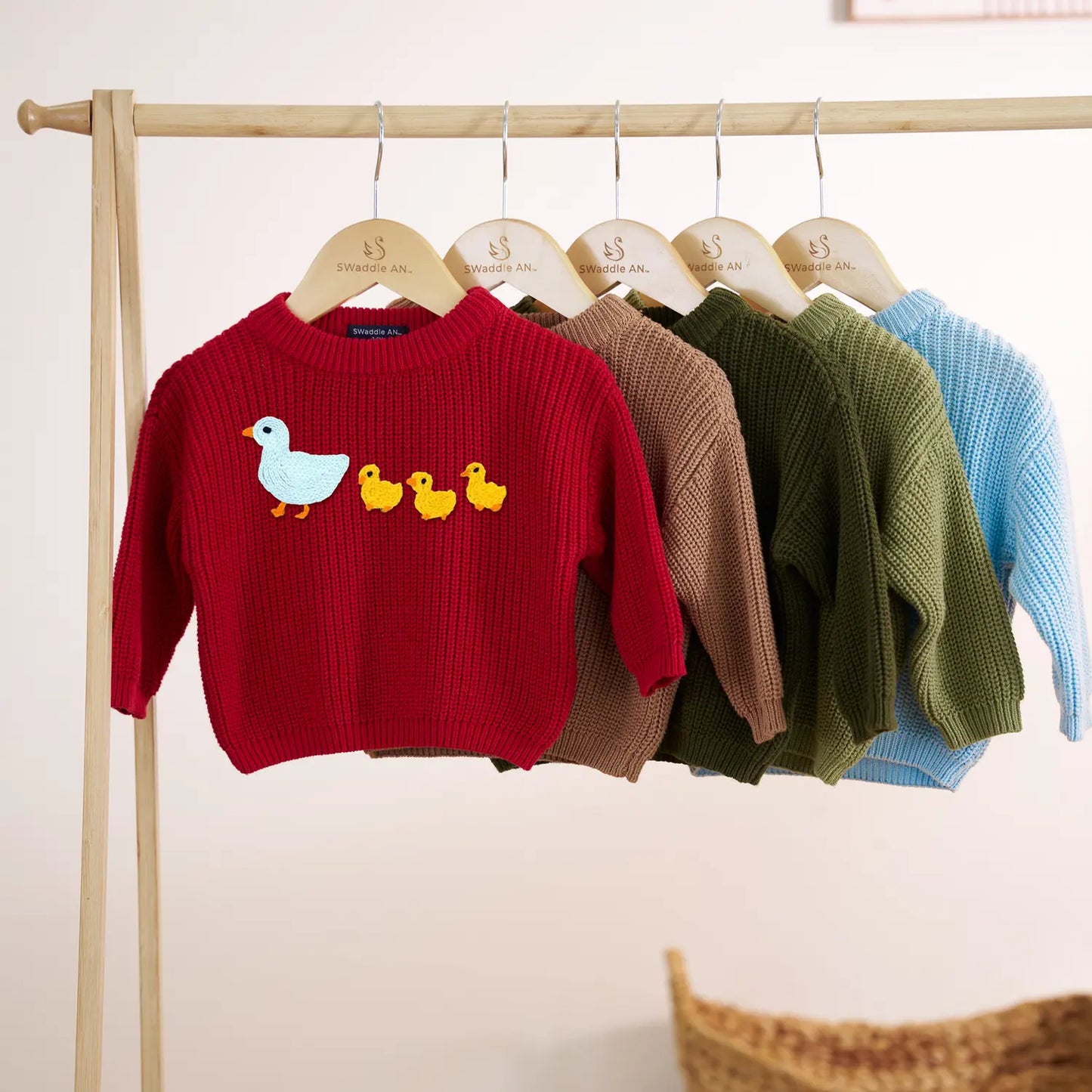 Hand Embroidered Marching Ducks Baby Knit Sweater