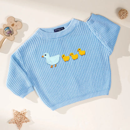 Hand Embroidered Marching Ducks Baby Knit Sweater