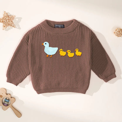 Hand Embroidered Marching Ducks Baby Knit Sweater