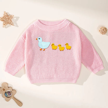 Hand Embroidered Marching Ducks Baby Knit Sweater