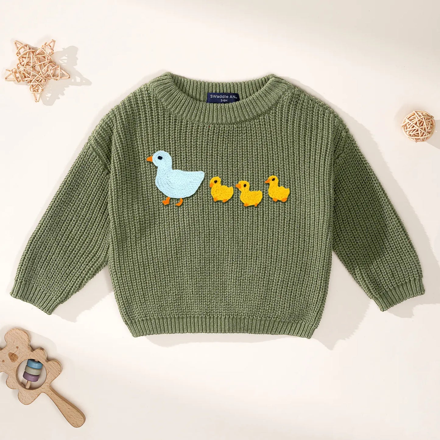 Hand Embroidered Marching Ducks Baby Knit Sweater